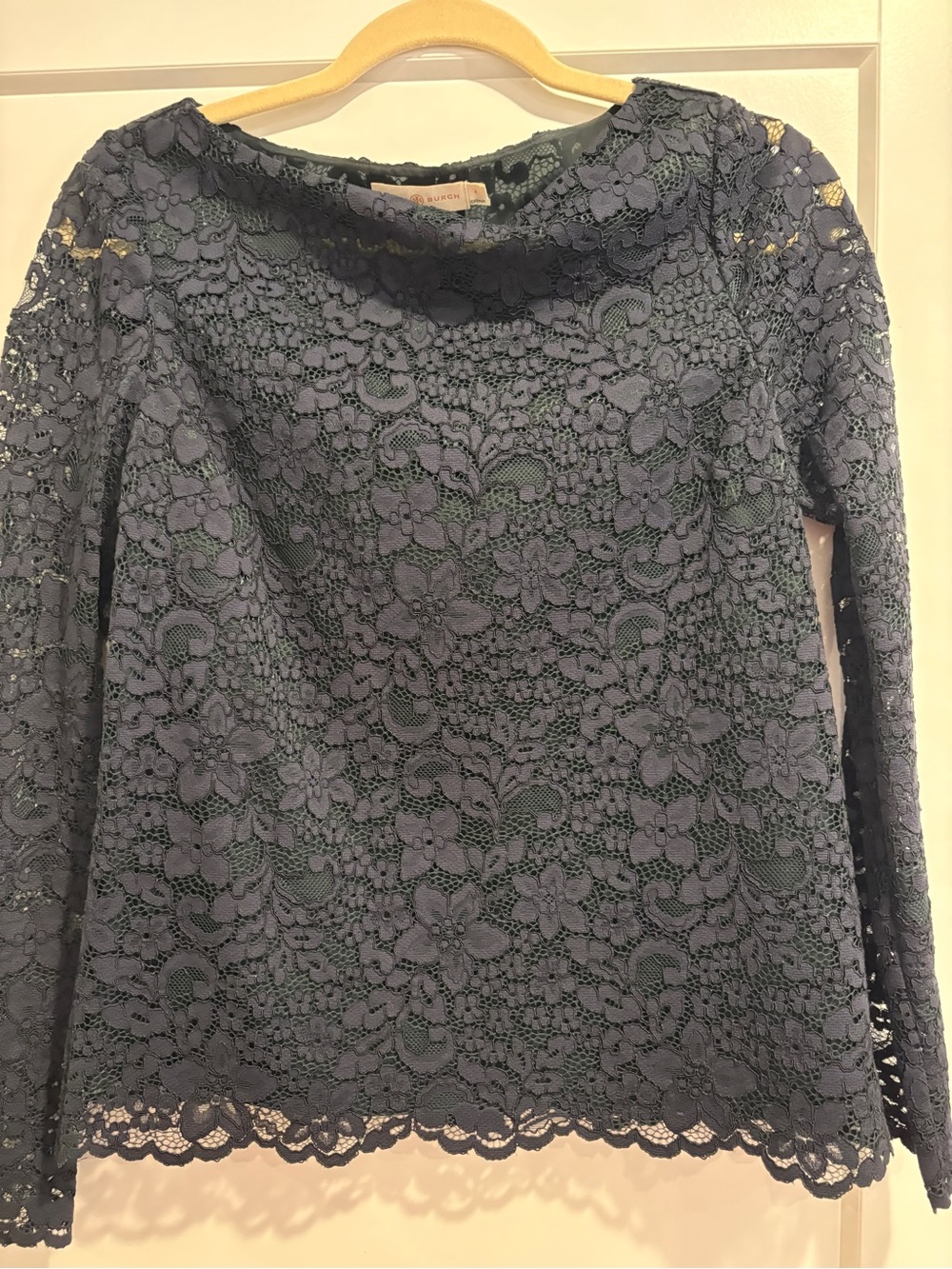 Tory Burch Navy Lace Overlay Blouse